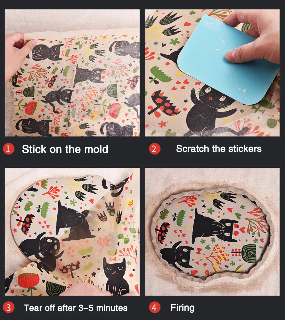 Cartoon Pottery Clay Transfer Paper - Underglaze Colored Flower Paper