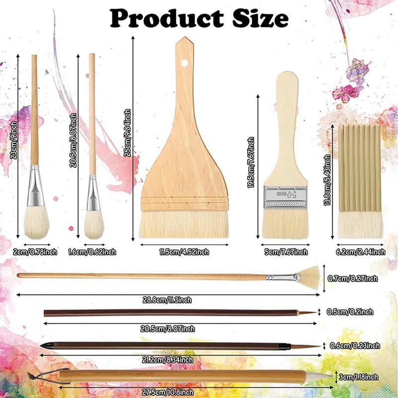 Set Paint Brushes Set for Pottery, Acrylic, Watercolor, and Ceramic Painting 9 Piece