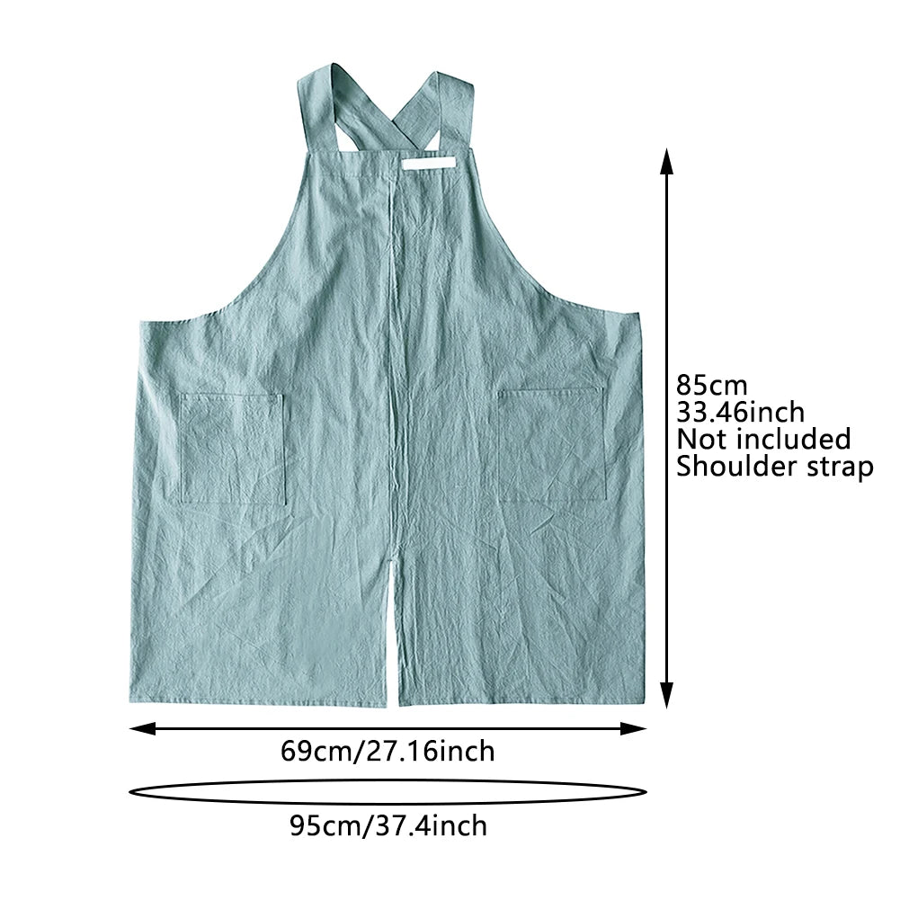 Cotton Blend Cross-Back Artist Apron with Pockets in Mint Green