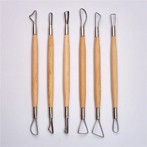 6PCS Wood Handle Wax Pottery Clay Sculpture Carving Tool DIY Craft Set Wood Knife Great