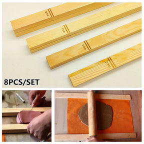 8-Piece Pottery Modeling Tools Mud Roller and Wooden Strip Set